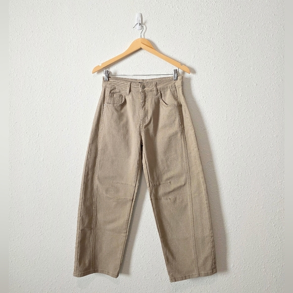 Flamingals Taupe Relaxed Barrel Jeans S - Picture 1 of 7
